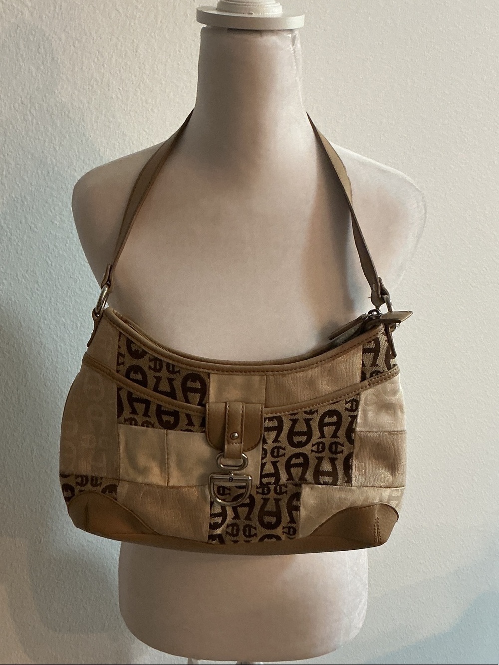 Etienne Aigner Beige/Brown Signature Monogram Patchwork Canvas Shoulder Bag